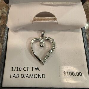 Sterling Silver Heart Pendant with Lab‎ Diamonds